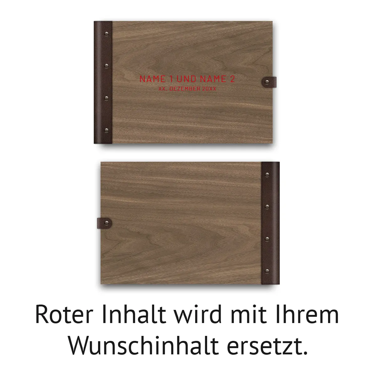 Personalisiertes Gästebuch Nussbaum Holz mit Lederrücken - Schlicht