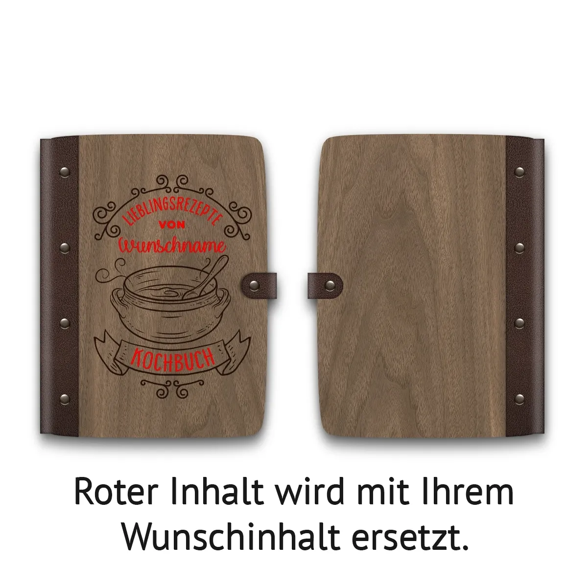 Personalisiertes Rezeptbuch Nussbaum Holz A5 - Kochbuch