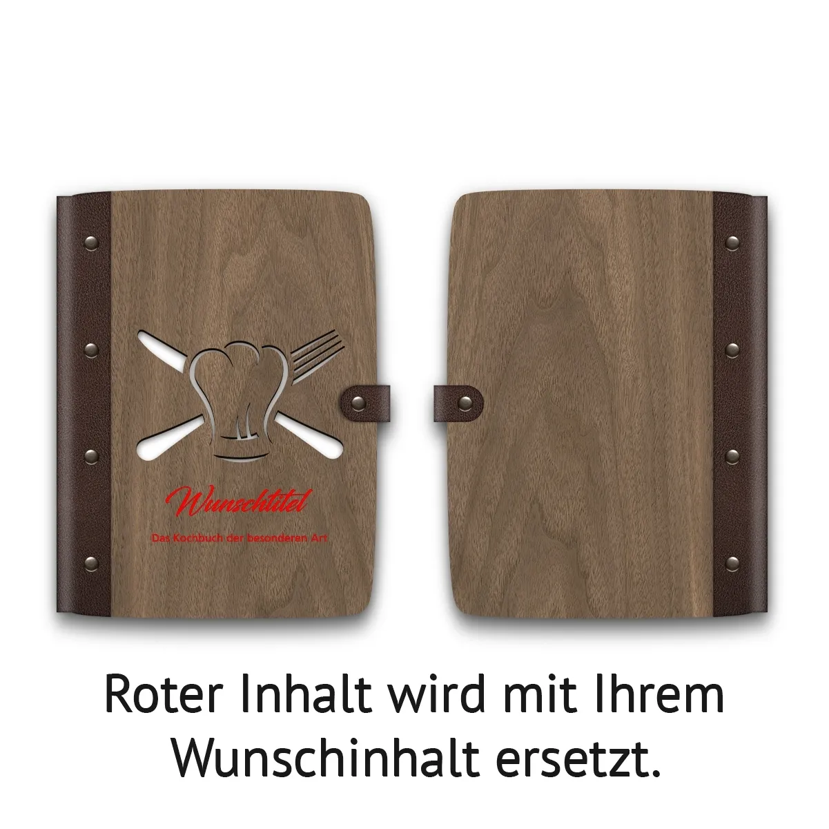Personalisiertes Rezeptbuch Nussbaum Holz A5 - Kochmütze