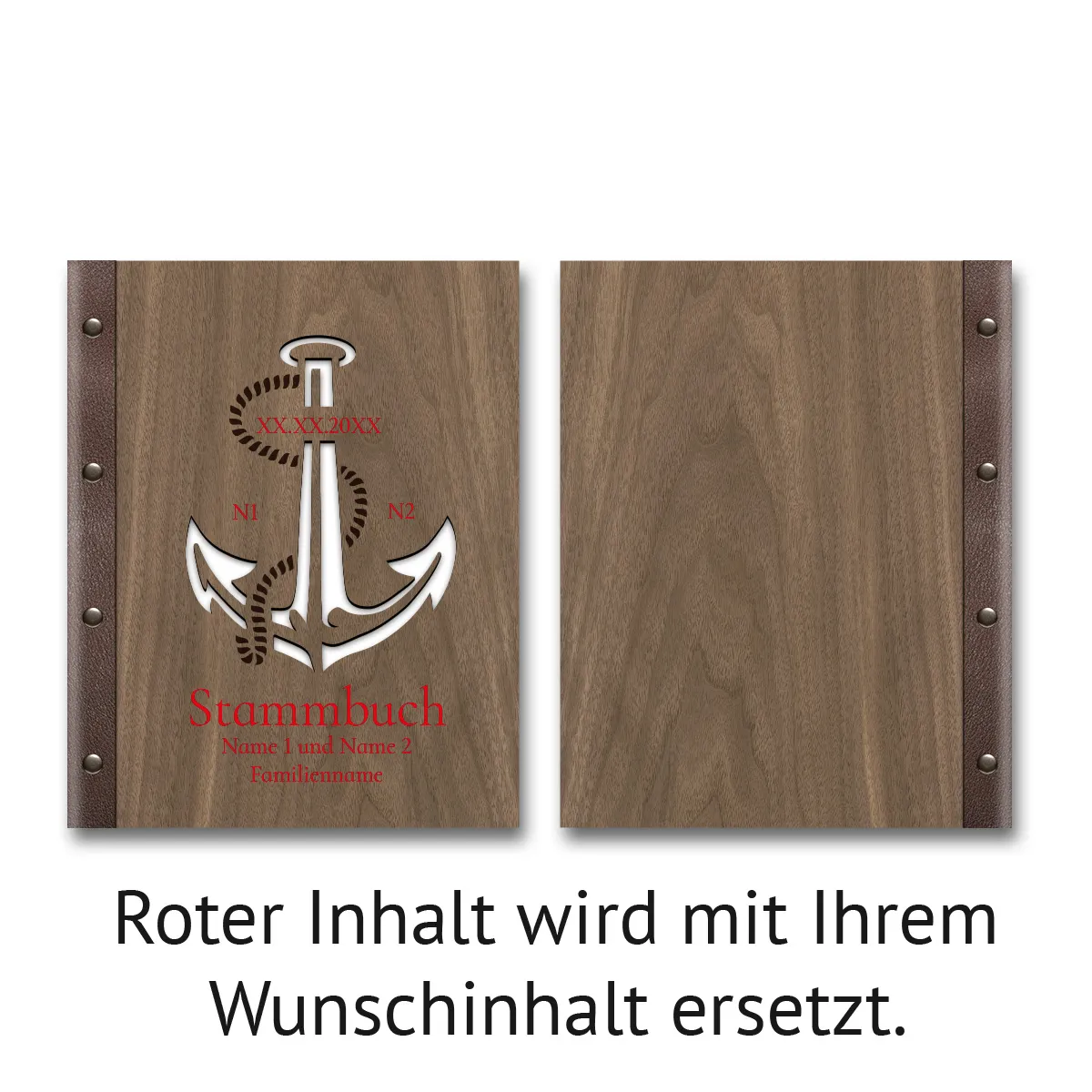 Personalisiertes Stammbuch Nussbaum Holz Stammbuchformat - Anker