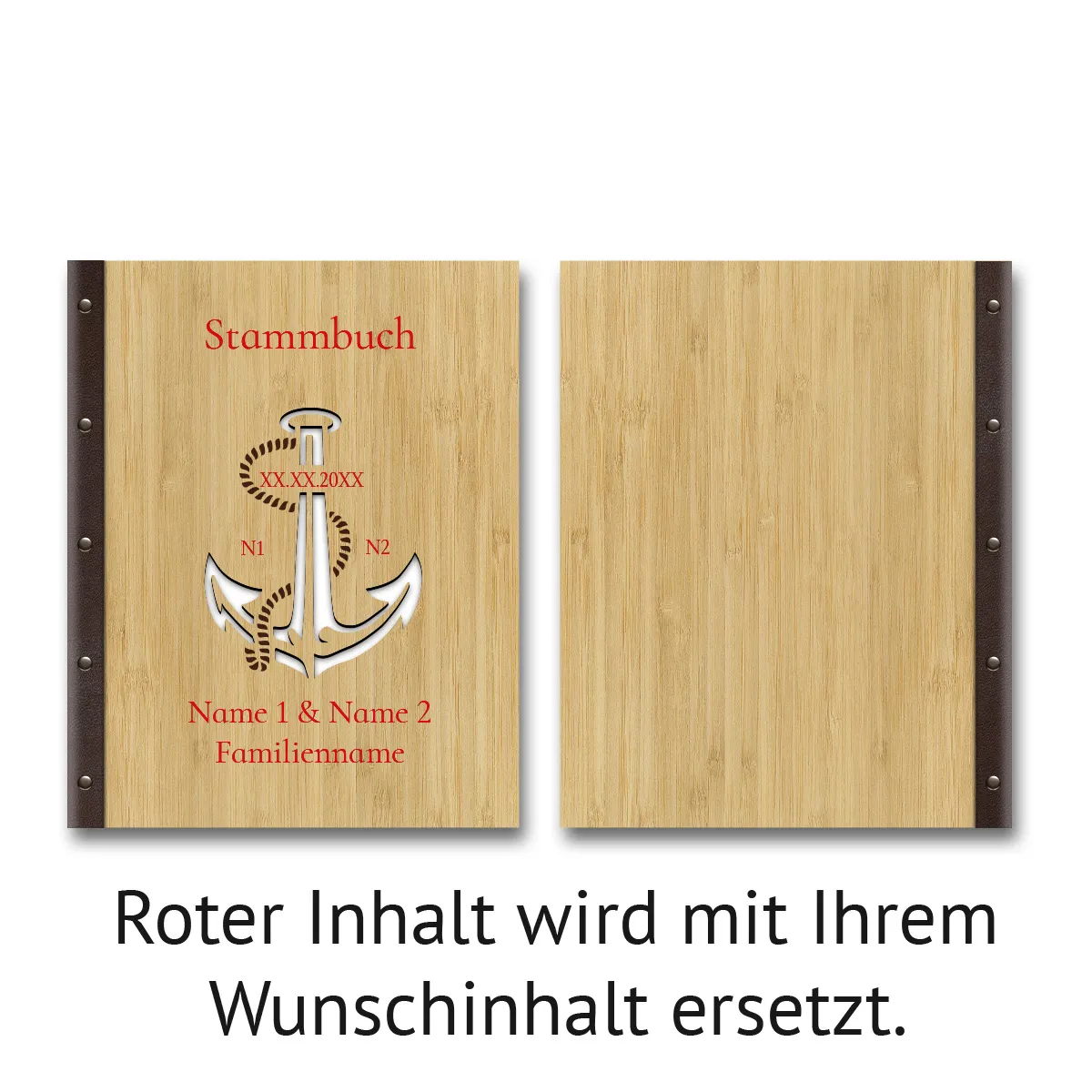 Personalisiertes Stammbuch Bambus Cover DIN A4 - Anker