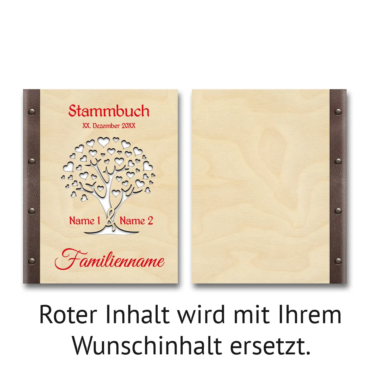 Personalisiertes Stammbuch Birkensperrholz Stammbuchformat - Herzbaum