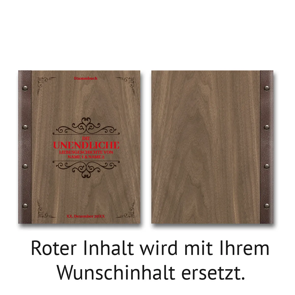 Personalisiertes Stammbuch Nussbaum Holz Stammbuchformat - Liebesgeschichte