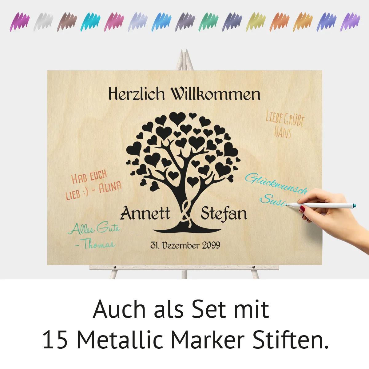 Personalisiertes Willkommensschild zur Hochzeit Birkensperrholz - Herzbaum