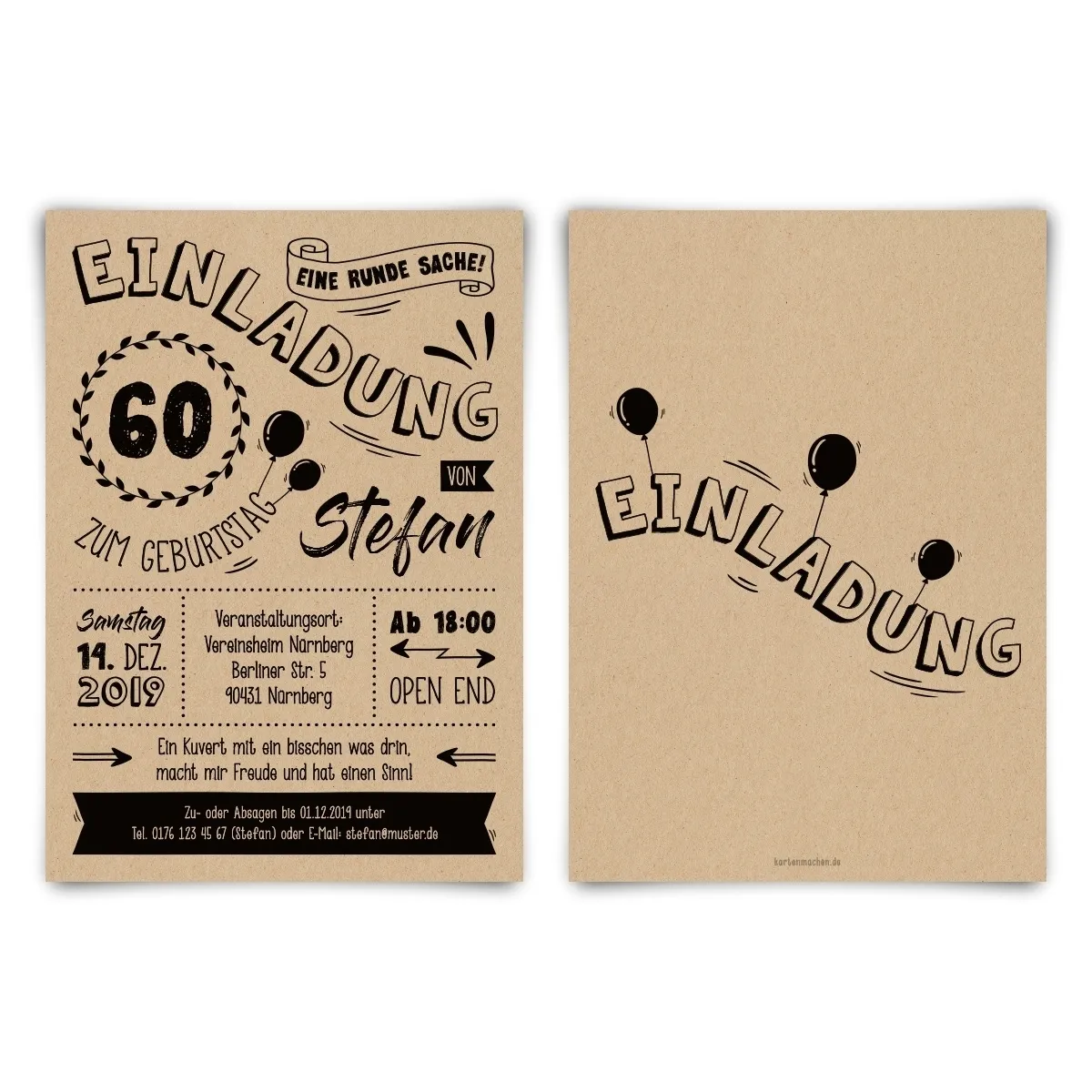 60. Geburtstag Einladungskarten - Vintage Typografie