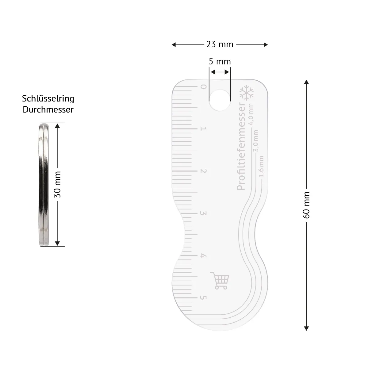 Acrylglas Einkaufswagenlöser Schlüsselanhänger - Profilmesser