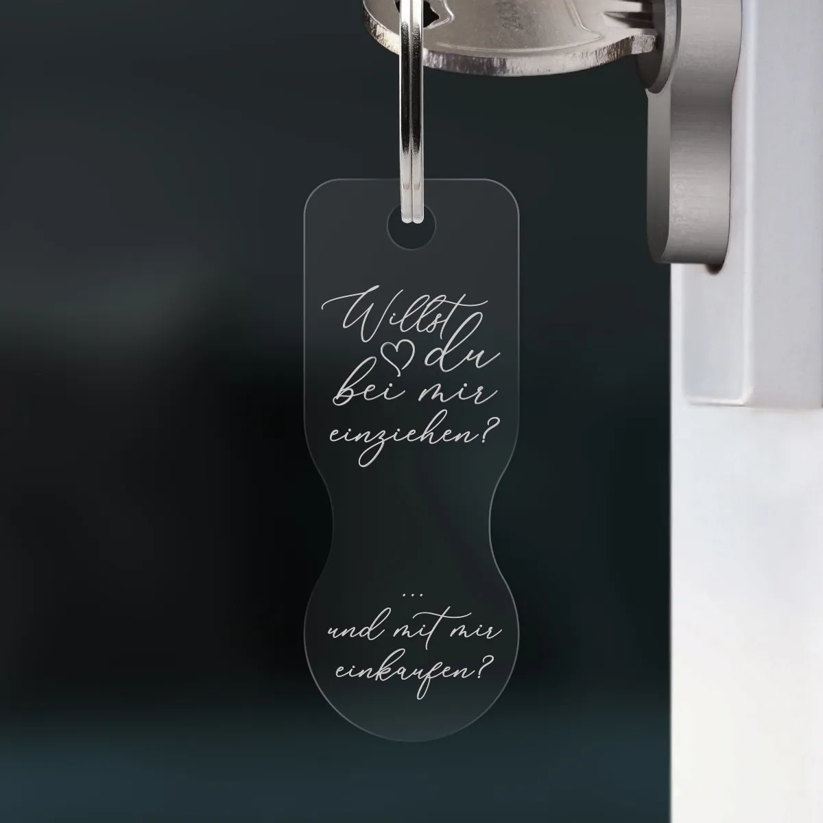 Acrylglas Einkaufswagenlöser Schlüsselanhänger - Willst du einziehen