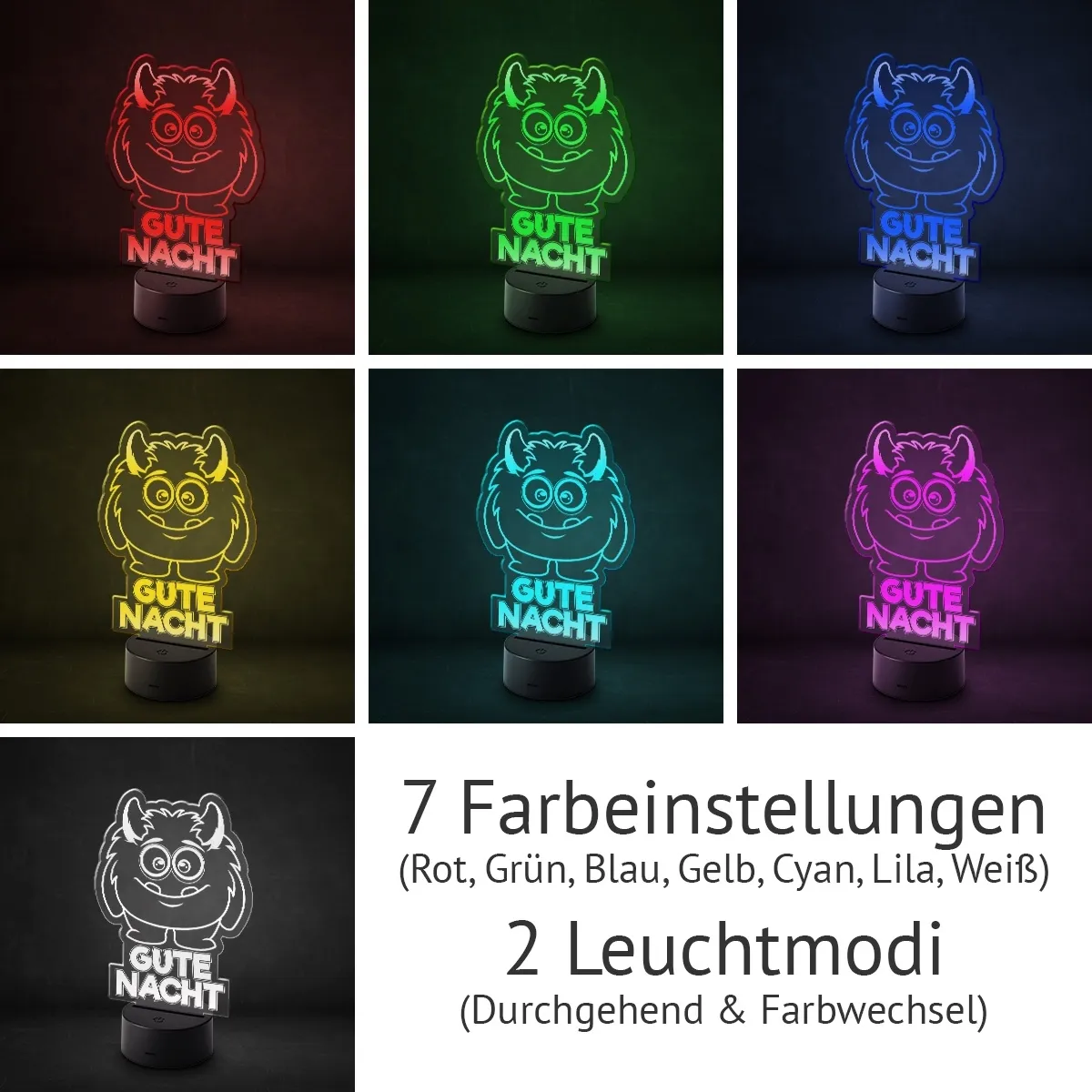 Acrylglasschild LED-Lampe - Monster Nacht