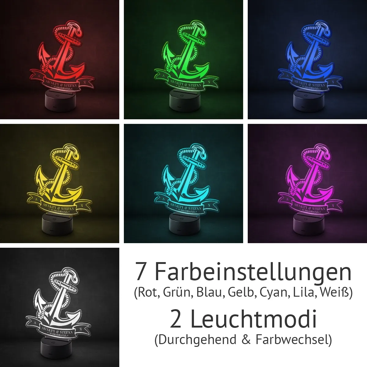 Acrylglasschild LED-Lampe personalisiert - Anker