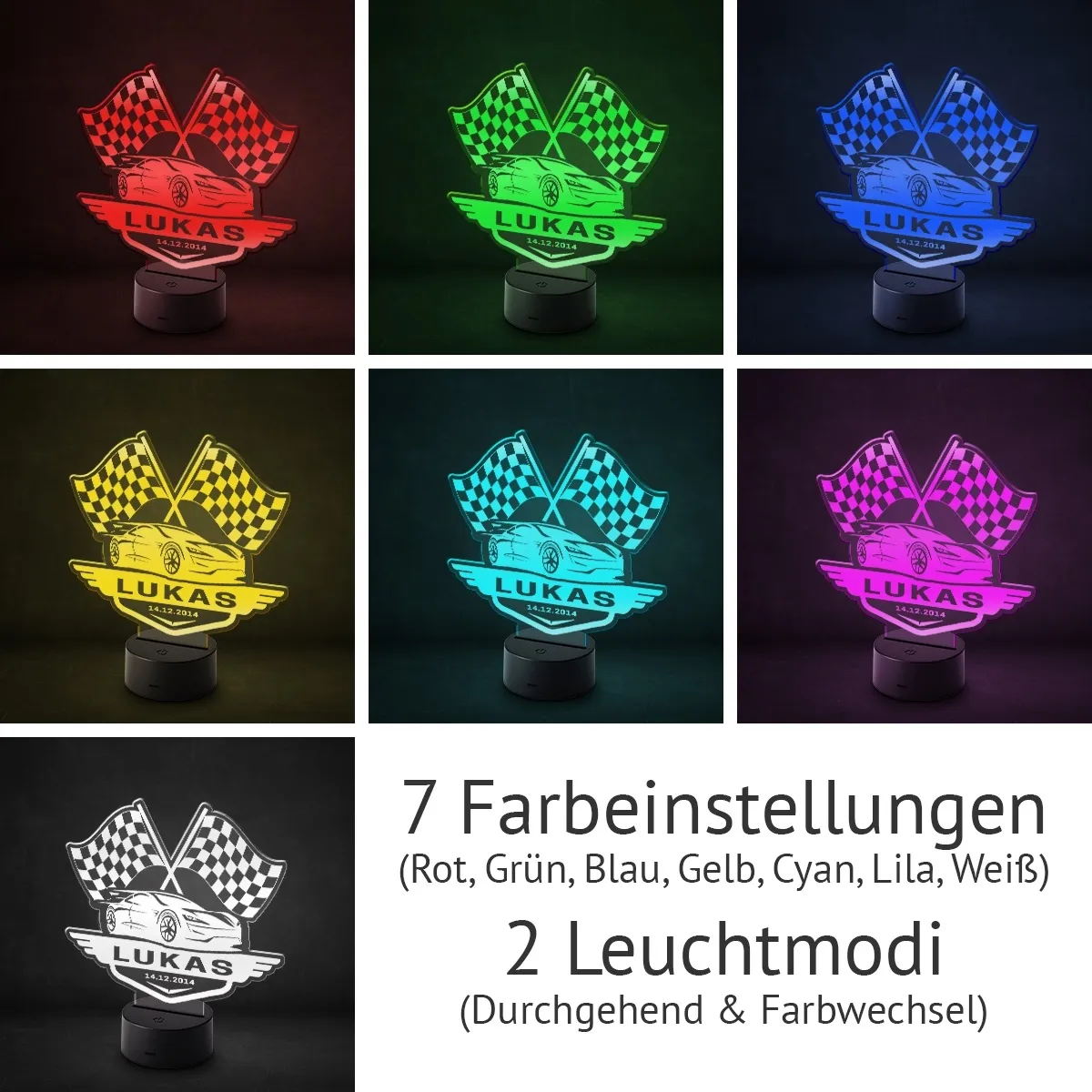Acrylglasschild LED-Lampe personalisiert - Autorennen