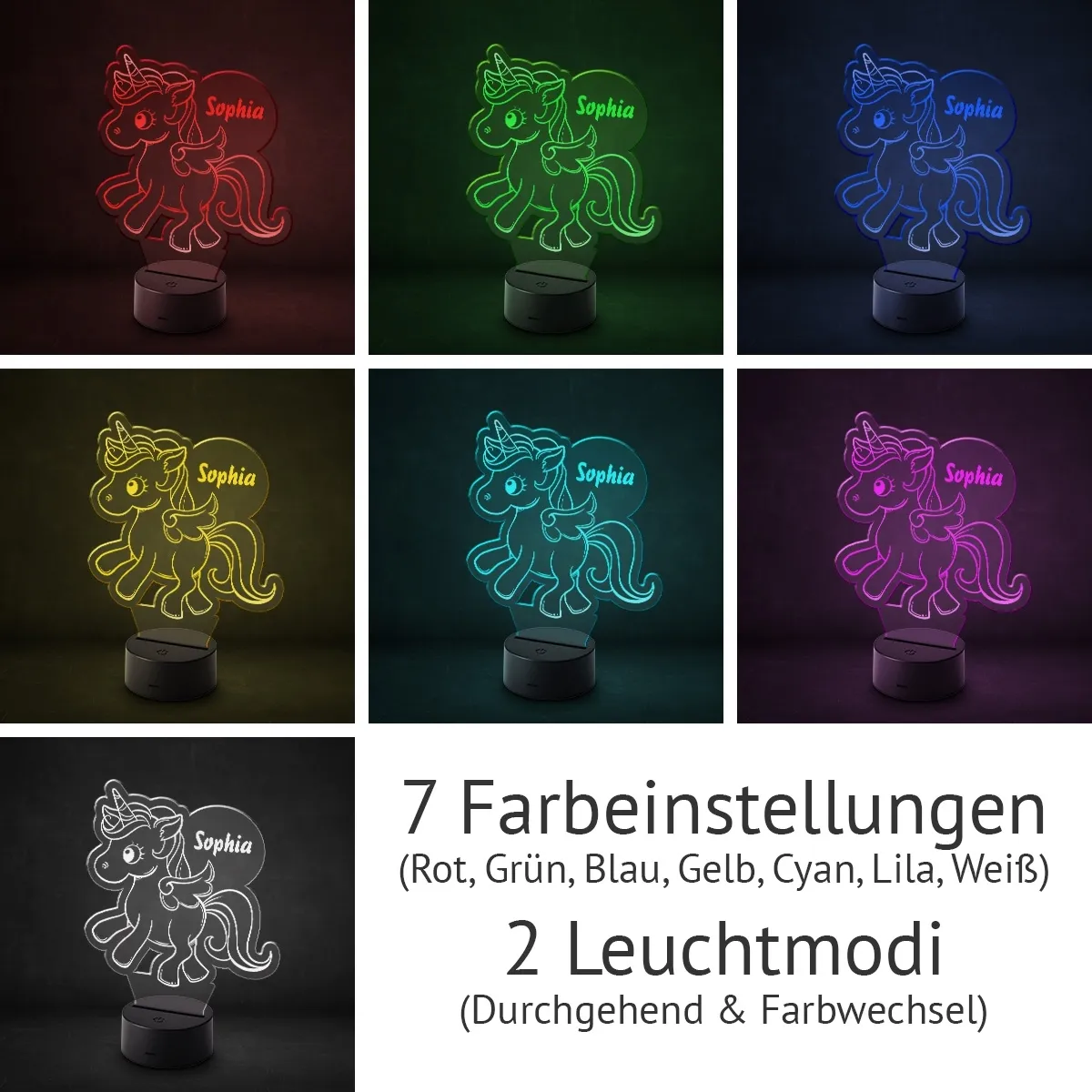 Acrylglasschild LED-Lampe personalisiert - Einhorn