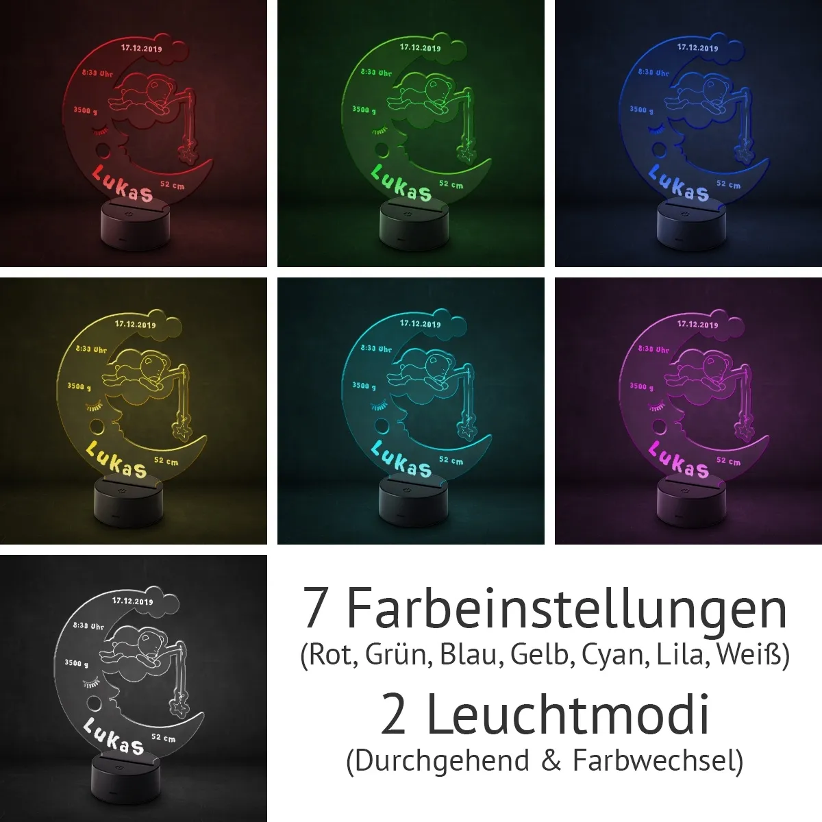 Acrylglasschild LED-Lampe personalisiert - Mondbär