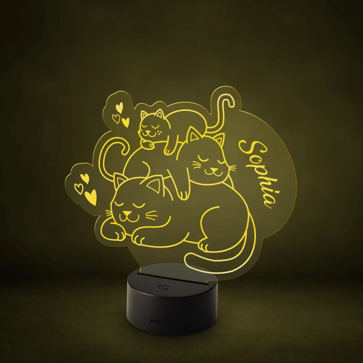 Acrylglasschild LED-Lampe personalisiert - Schlafkatzen