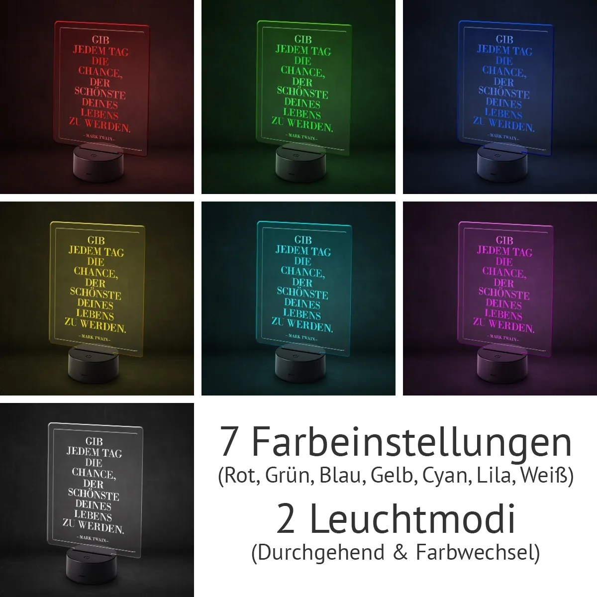 Acrylglasschild LED-Lampe personalisiert - Zitat