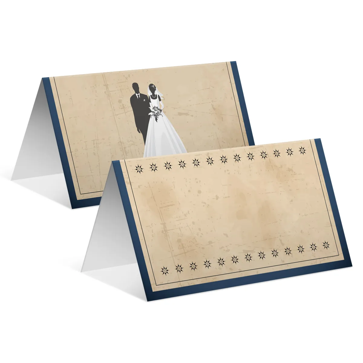 Blanko Platzkarten - Vintage Brautpaar in Blau