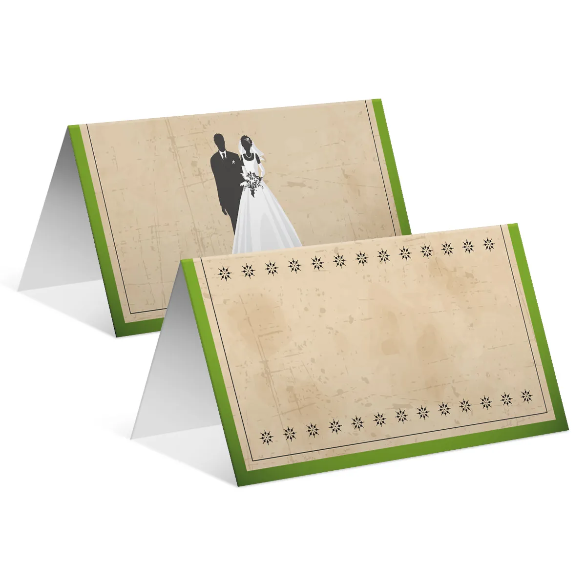 Blanko Platzkarten - Vintage Brautpaar in Grün