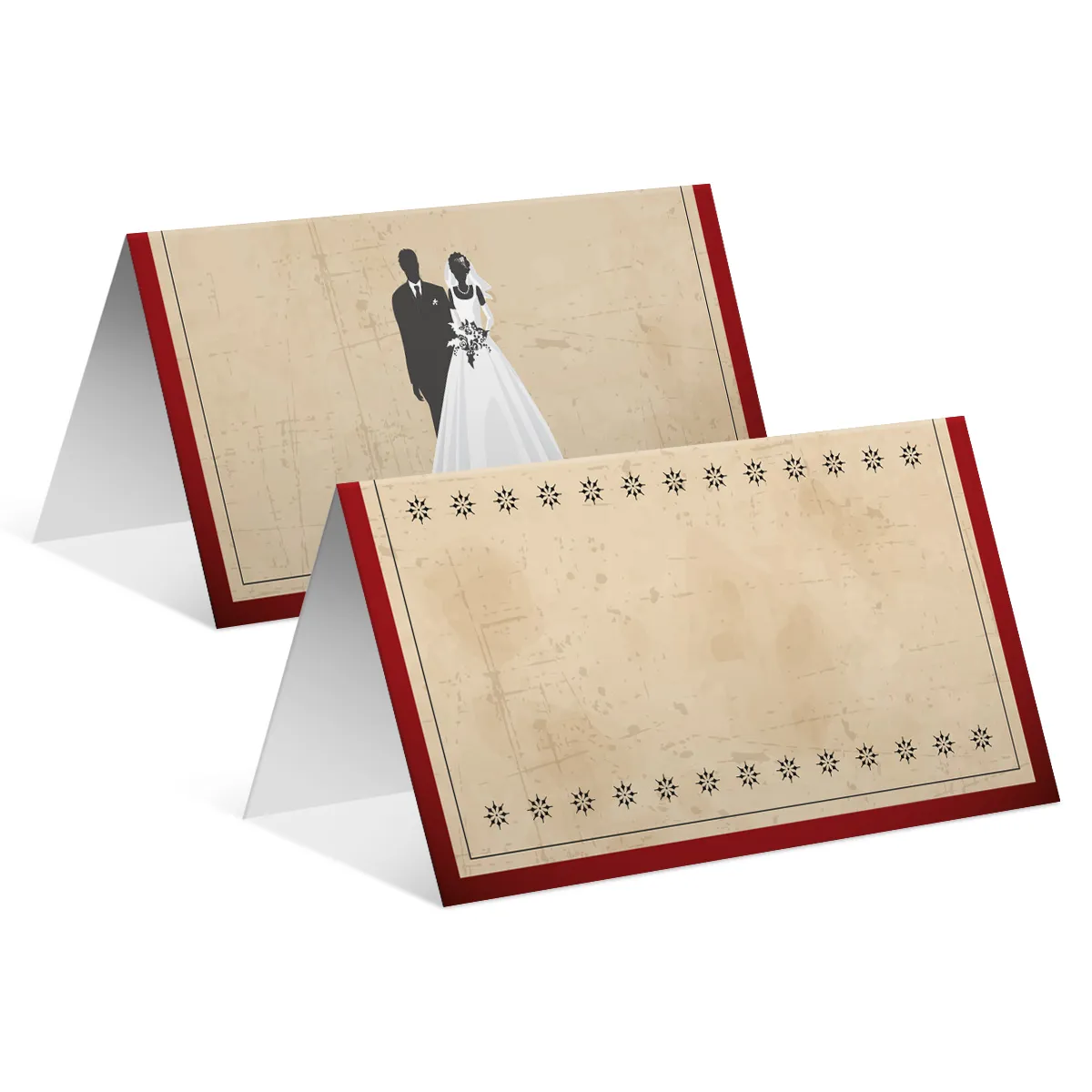 Blanko Platzkarten - Vintage Brautpaar in Rot
