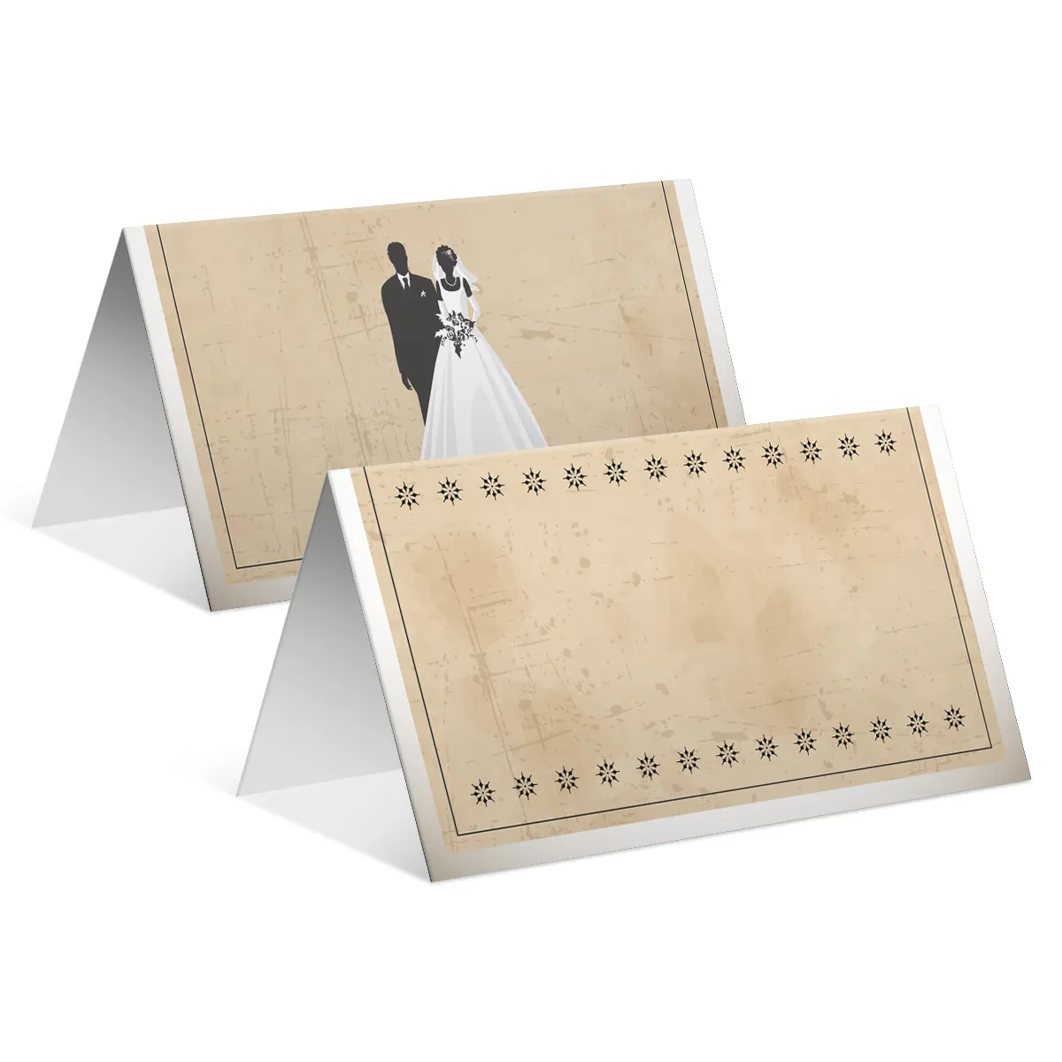 Blanko Platzkarten - Vintage Brautpaar in Weiß