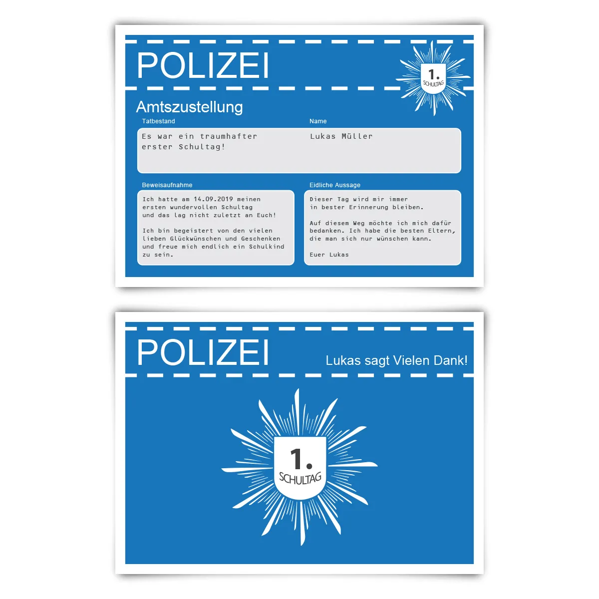 Dankeskarten zur Einschulung - Polizei Vorladung