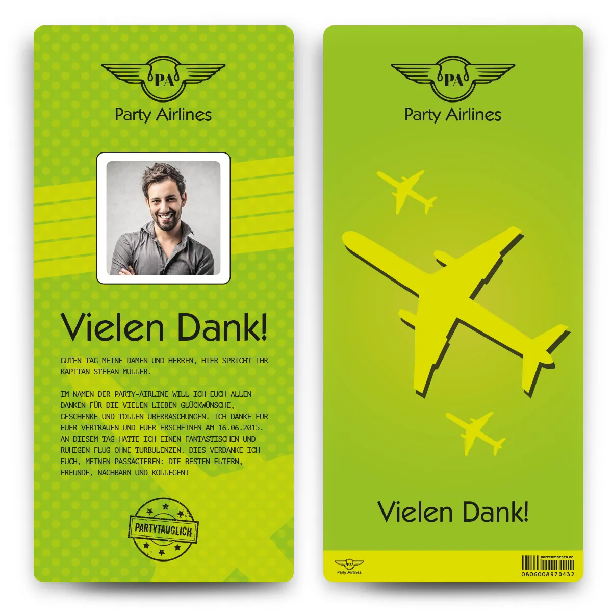 Danksagungskarten Flugticket - Grün