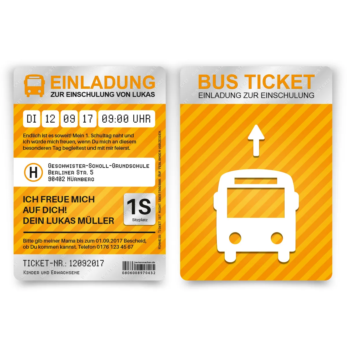 Einladung zur Einschulung - Bus Ticket