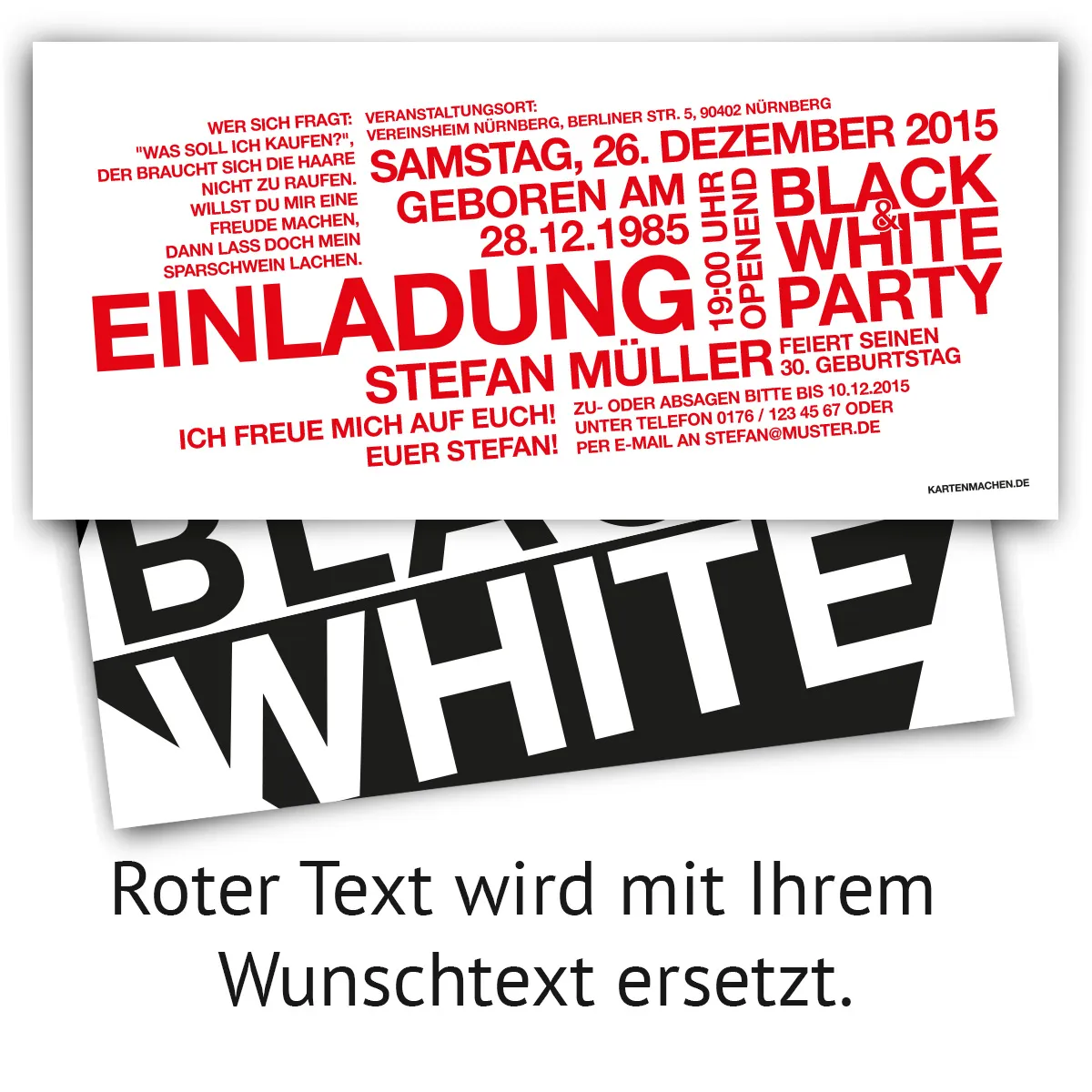Geburtstag Einladungen - Black & White Party in Weiß