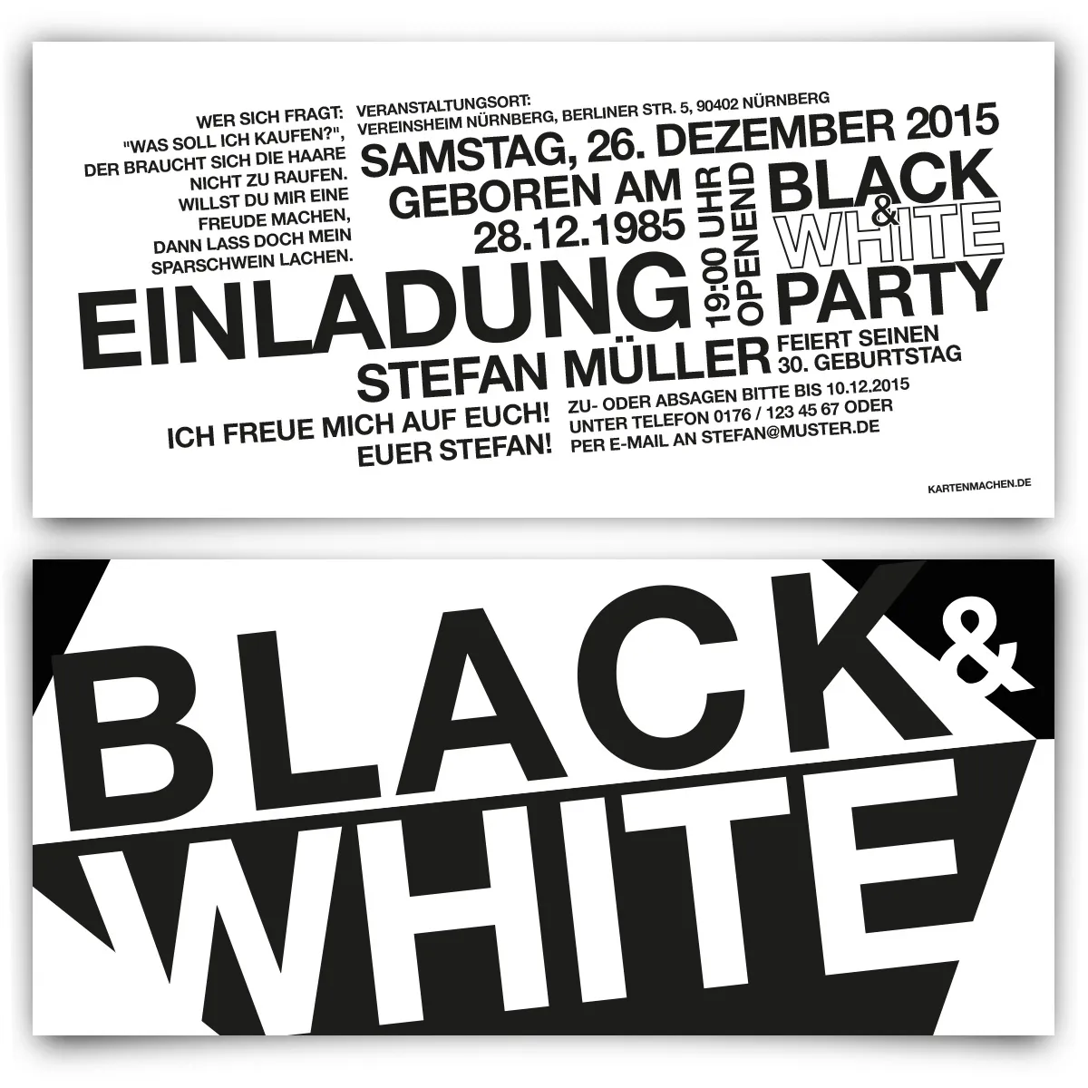 Geburtstag Einladungen - Black & White Party in Weiß