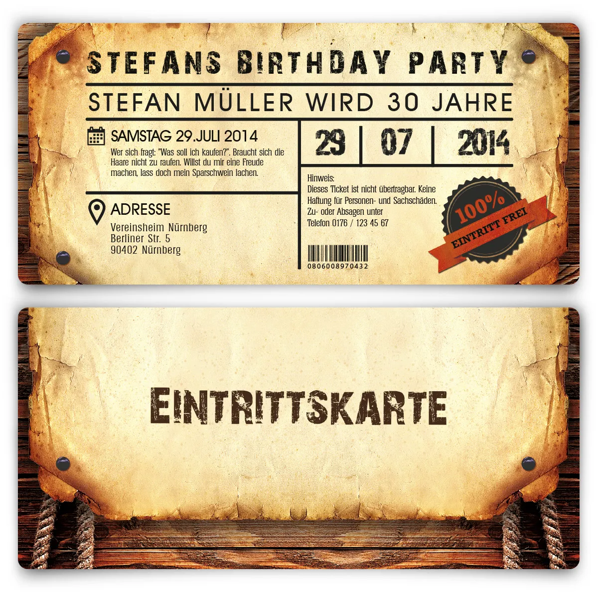 Geburtstag Einladungskarte - Western Vintage