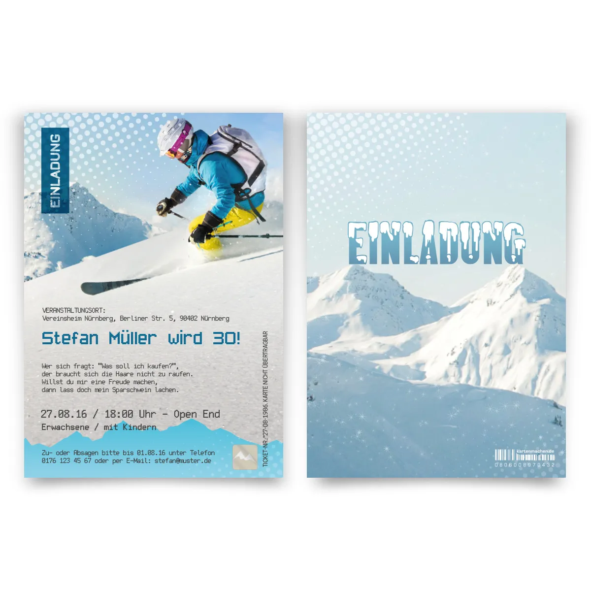 Einladungskarten Geburtstag als Skipass