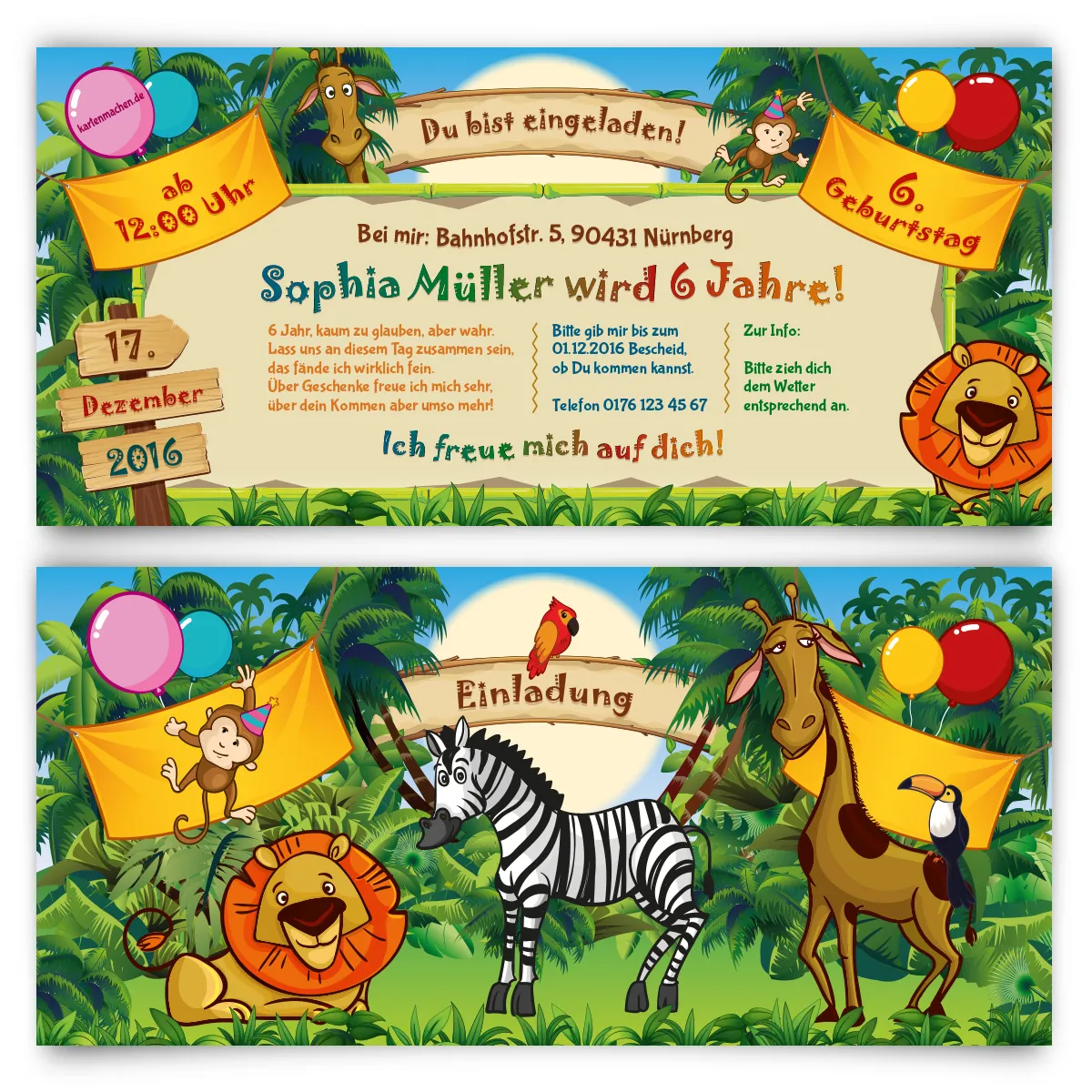 Einladungskarten für Kinder zum Geburtstag - Zoo Besuch
