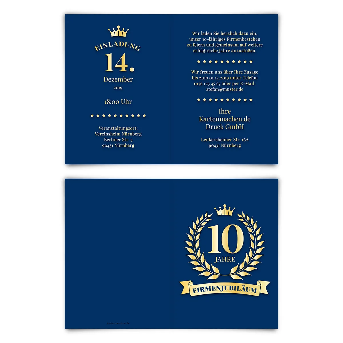 Einladungskarten Firmenjubiläum - Königsblauer Lorbeerkranz