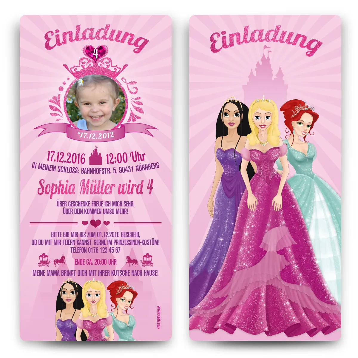 Einladungskarten Kindergeburtstag - Prinzessin