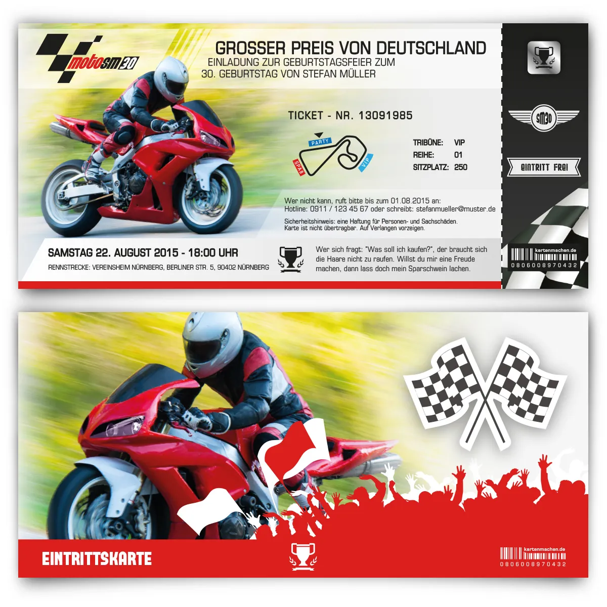 Einladungskarten - Motorrad Rennen