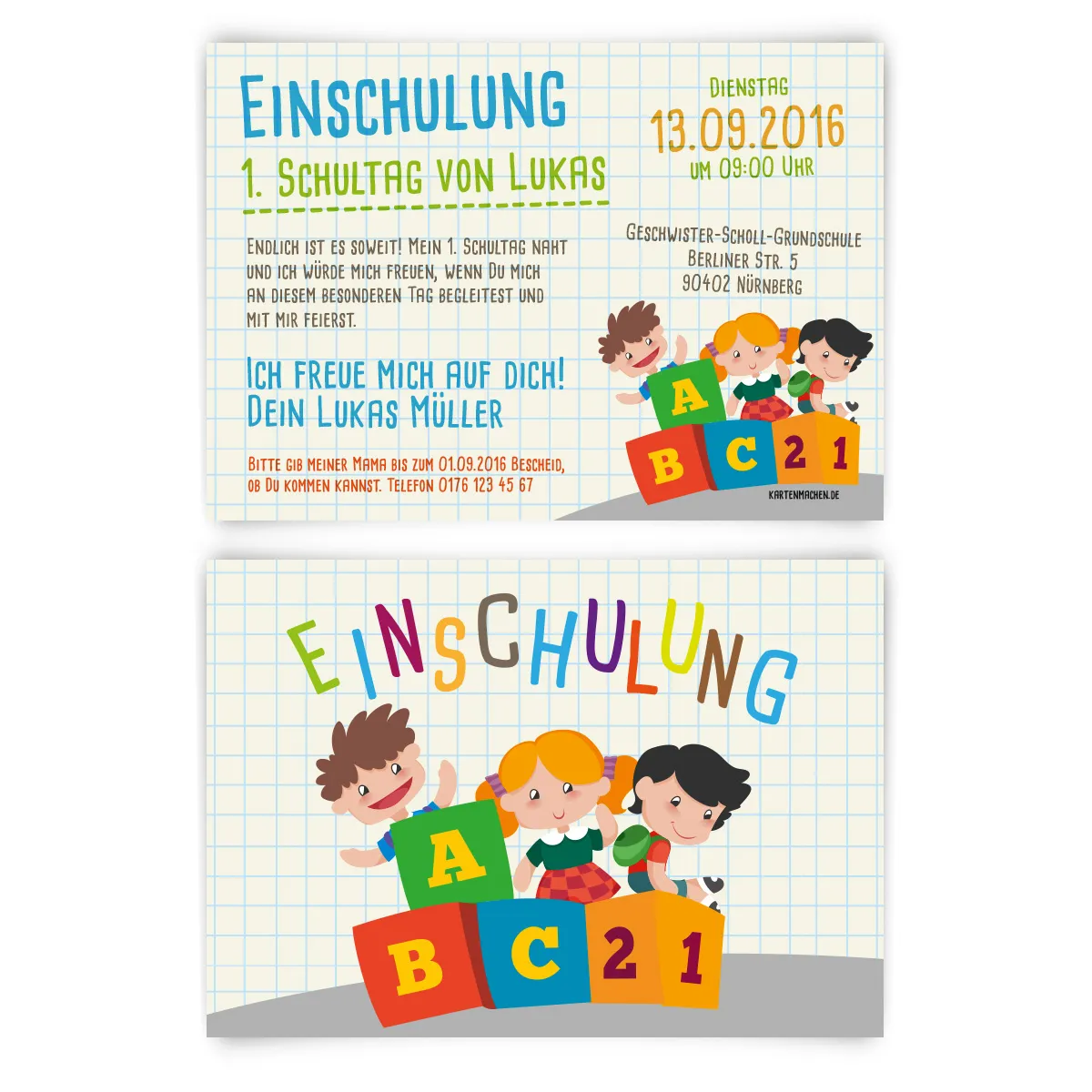 Einladungskarten zur Einschulung - ABC mit Kindern