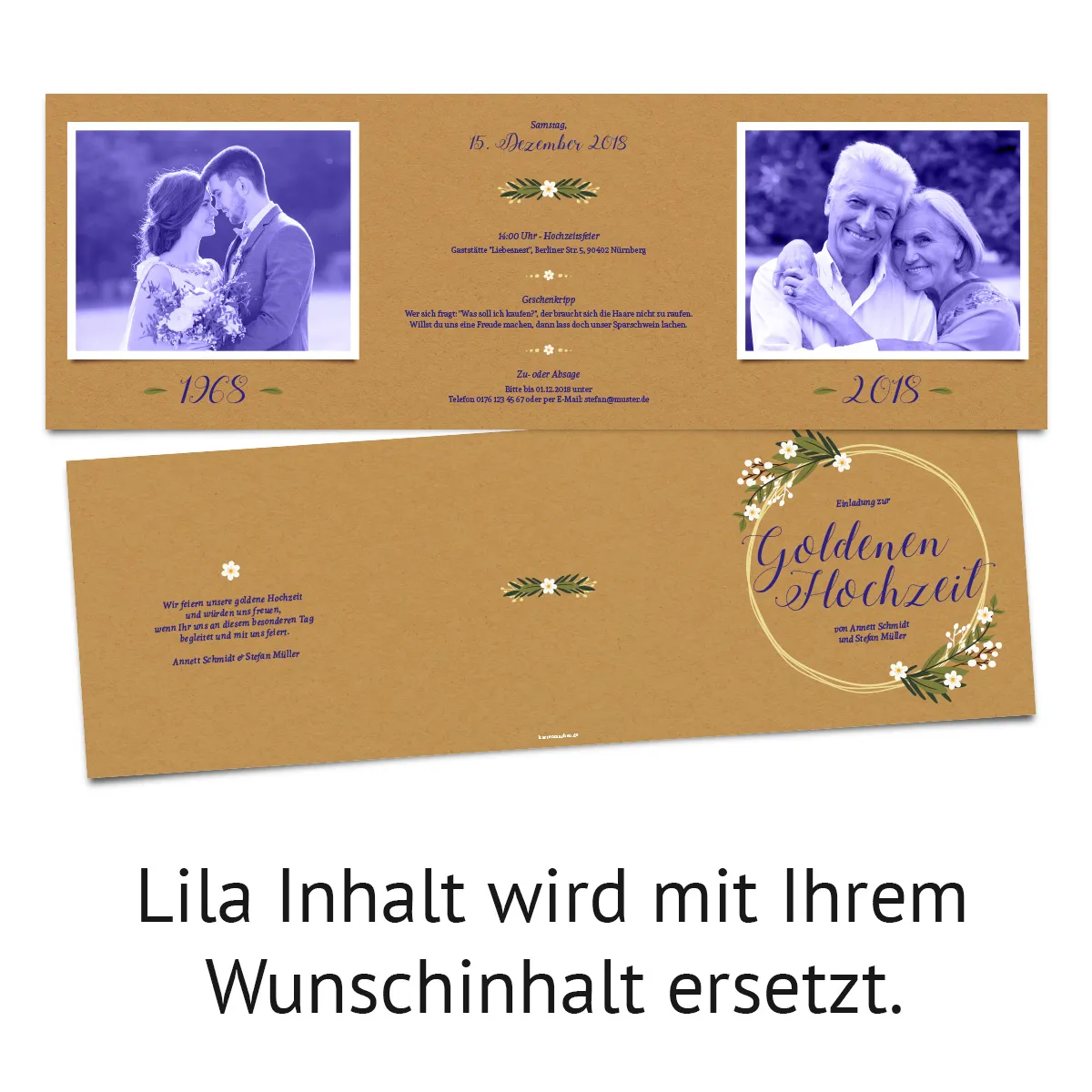 Einladungskarten zur goldenen Hochzeit - Altgold