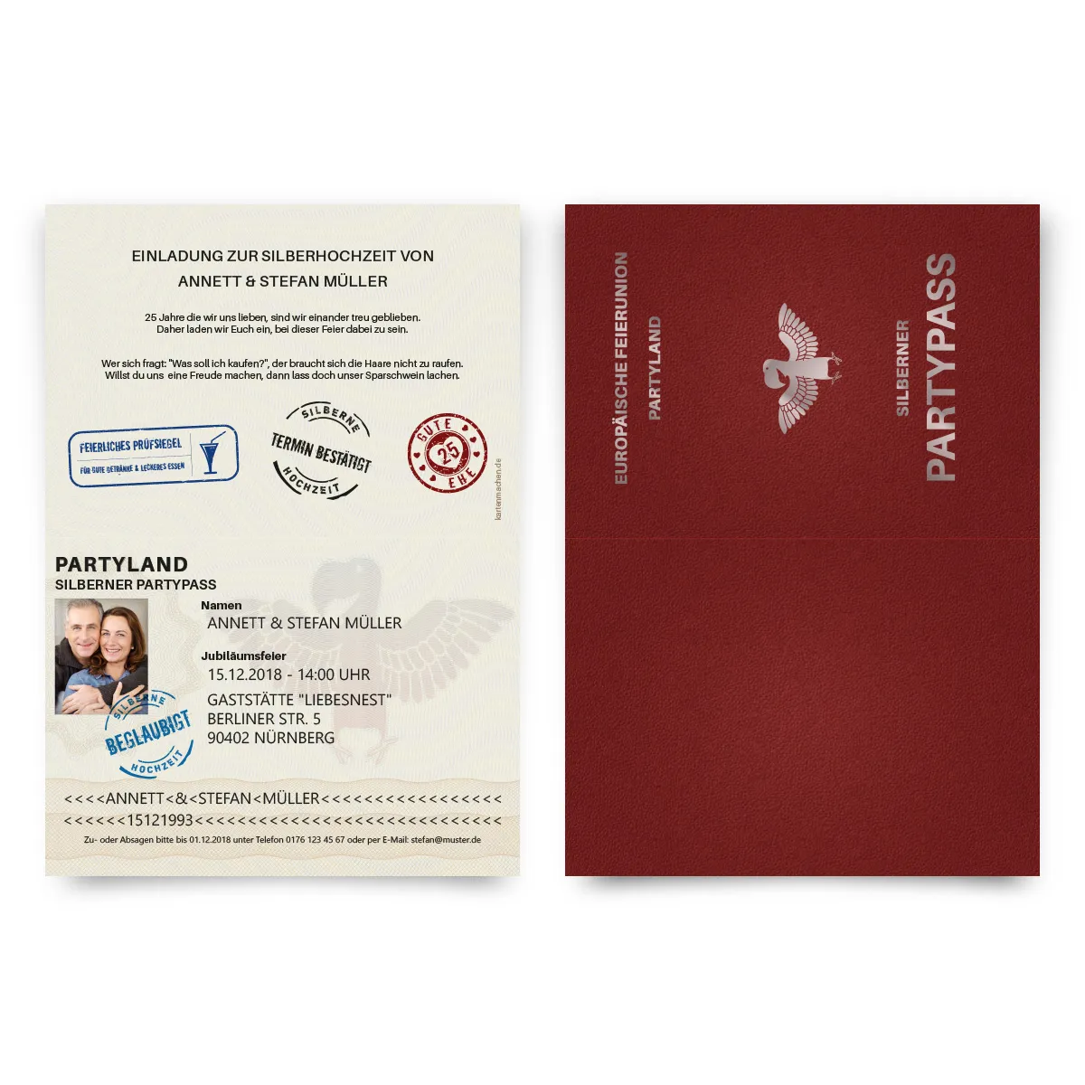 Einladungskarten zur Silberhochzeit - Reisepass