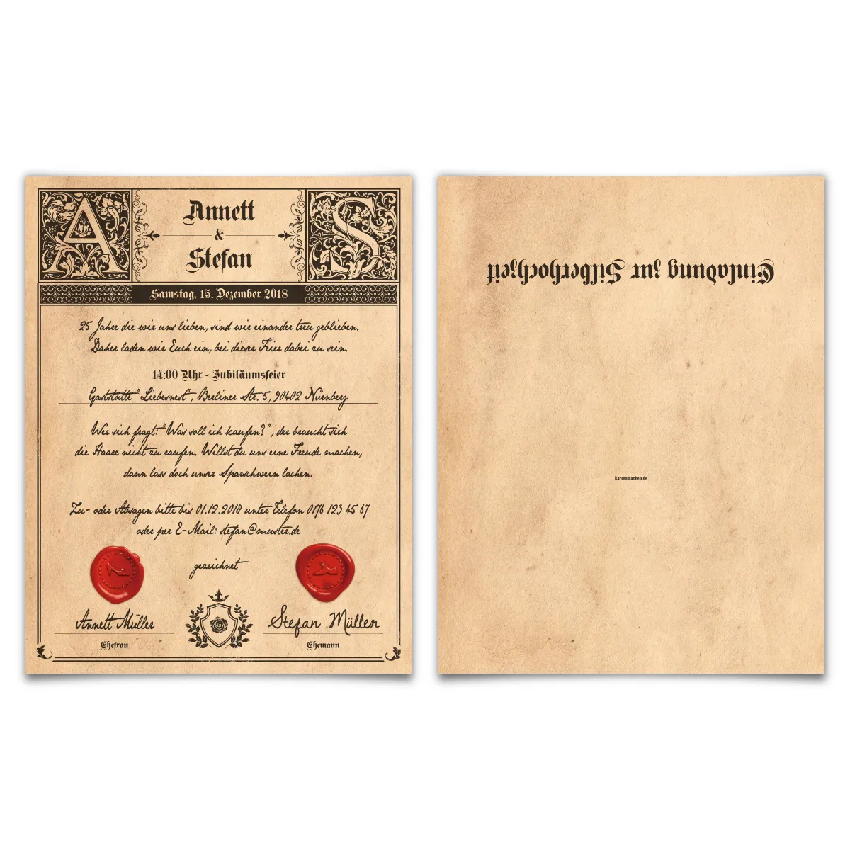 Einladungskarten zur Silberhochzeit - Siegelbrief