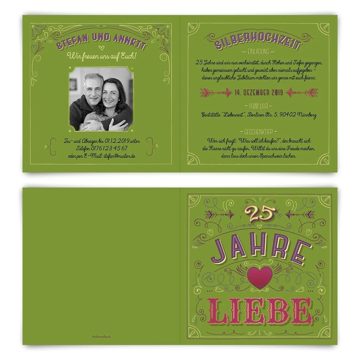Einladungskarten zur silbernen Hochzeit - 25 Jahre Liebe
