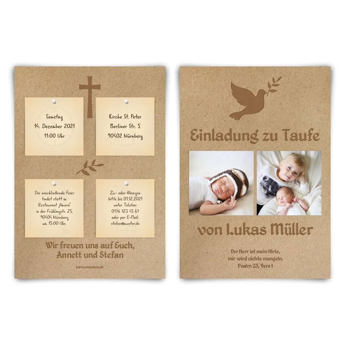 Einladungskarten zur Taufe - Kork Pinnwand Design