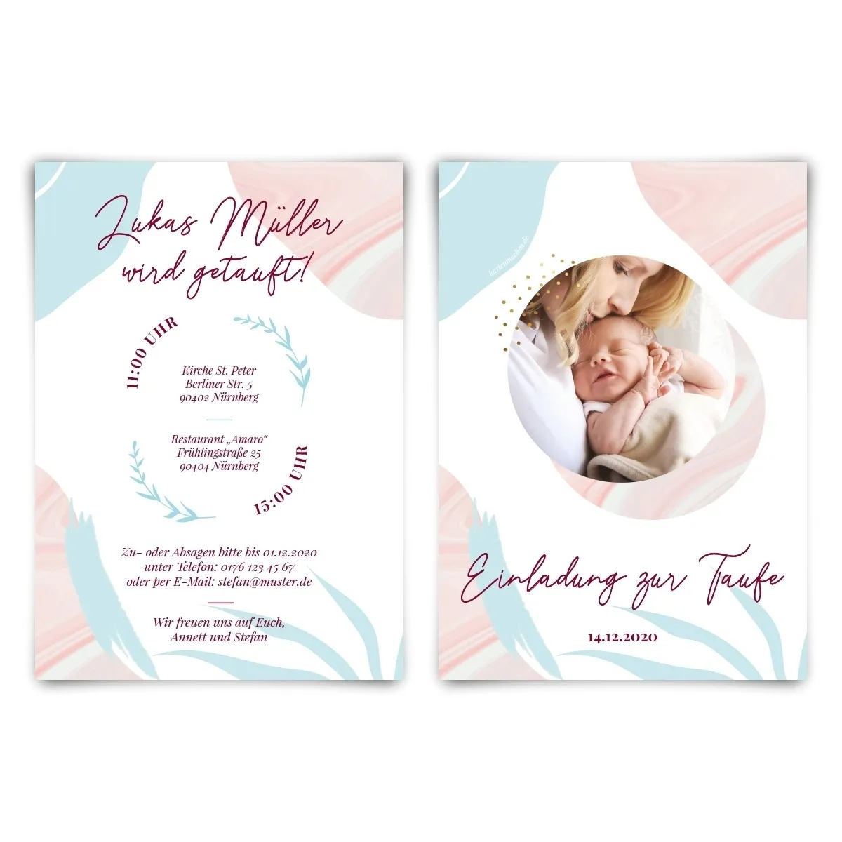 Einladungskarten zur Taufe - Rosa und Babyblau