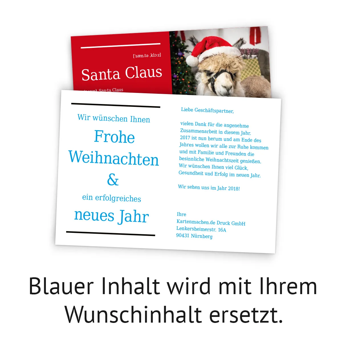 Firmen Weihnachtskarten - Alpaka Weihnachtsmann
