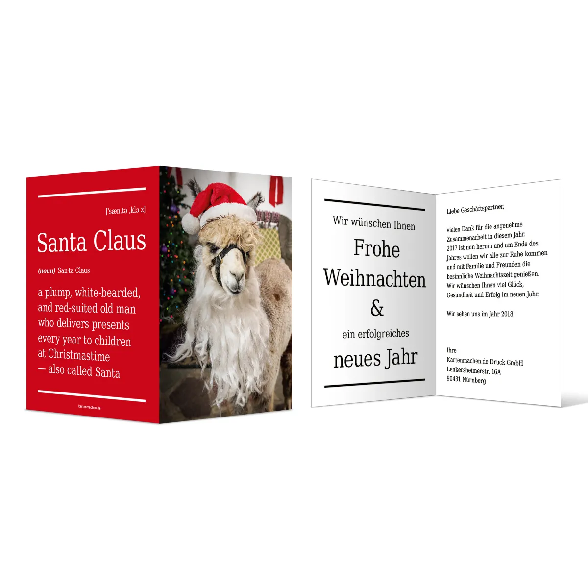 Firmen Weihnachtskarten - Alpaka Weihnachtsmann