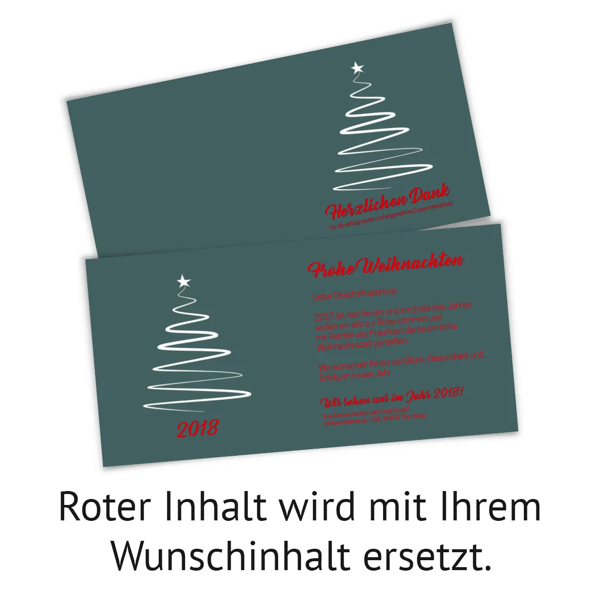 Firmen Weihnachtskarten - gezeichneter Tannenbaum in Blaugrün