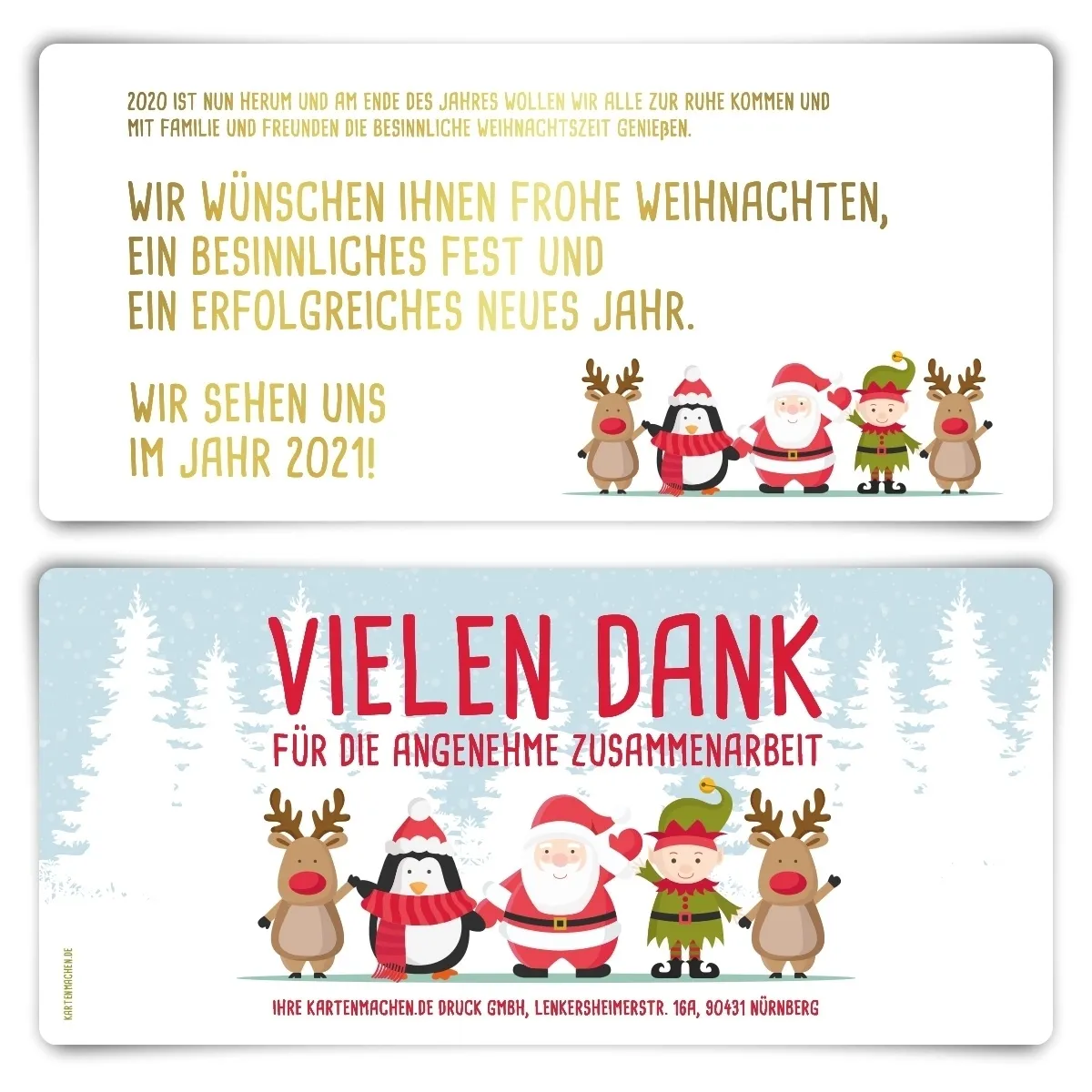Firmen Weihnachtskarten mit Gold Heißfolienprägung - Comic Weihnachtsmann