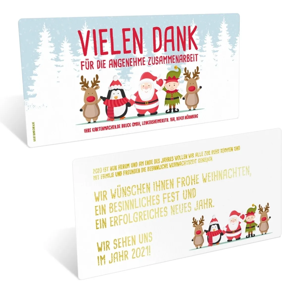 Firmen Weihnachtskarten mit Gold Heißfolienprägung - Comic Weihnachtsmann