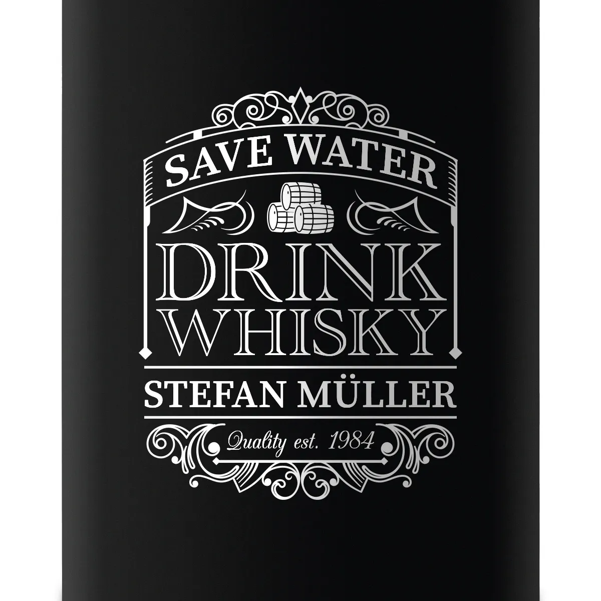 Flachmann 237 ml Schwarz Matt - Save Water Drink Whisky
