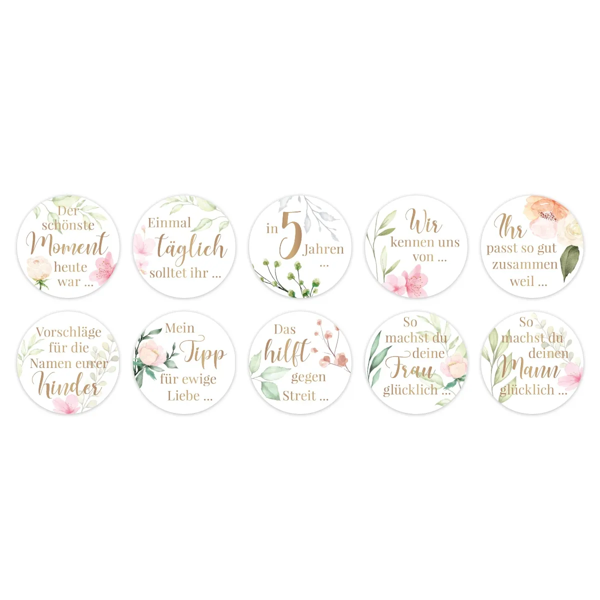 Gästebuch Hochzeits Sticker Fragen - Blumen