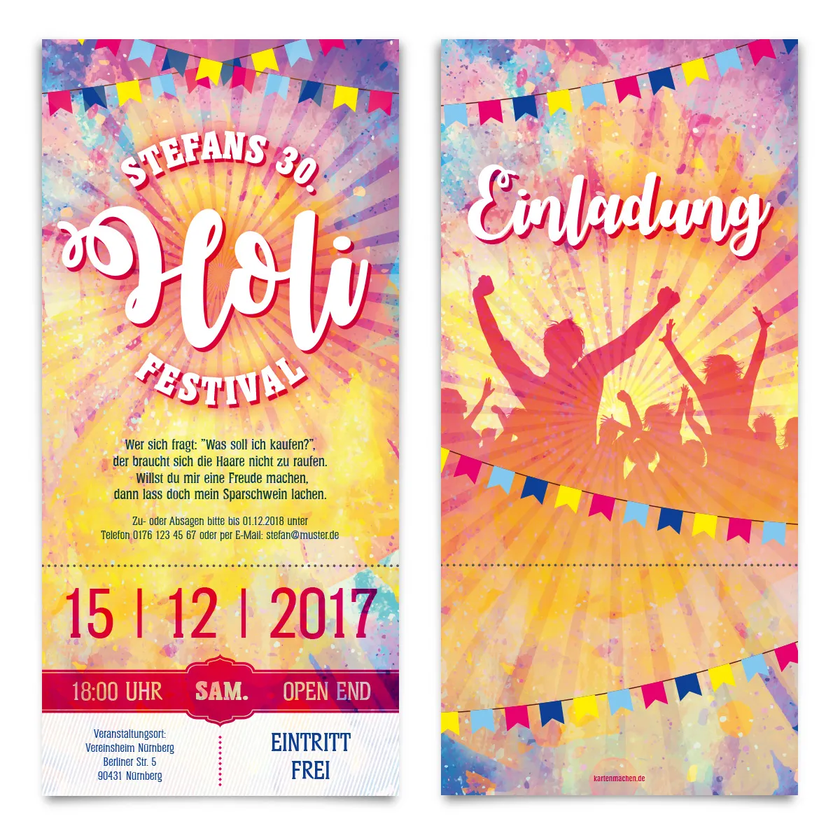 Geburtstag Einladungen als Holi Festival Eintrittskarten