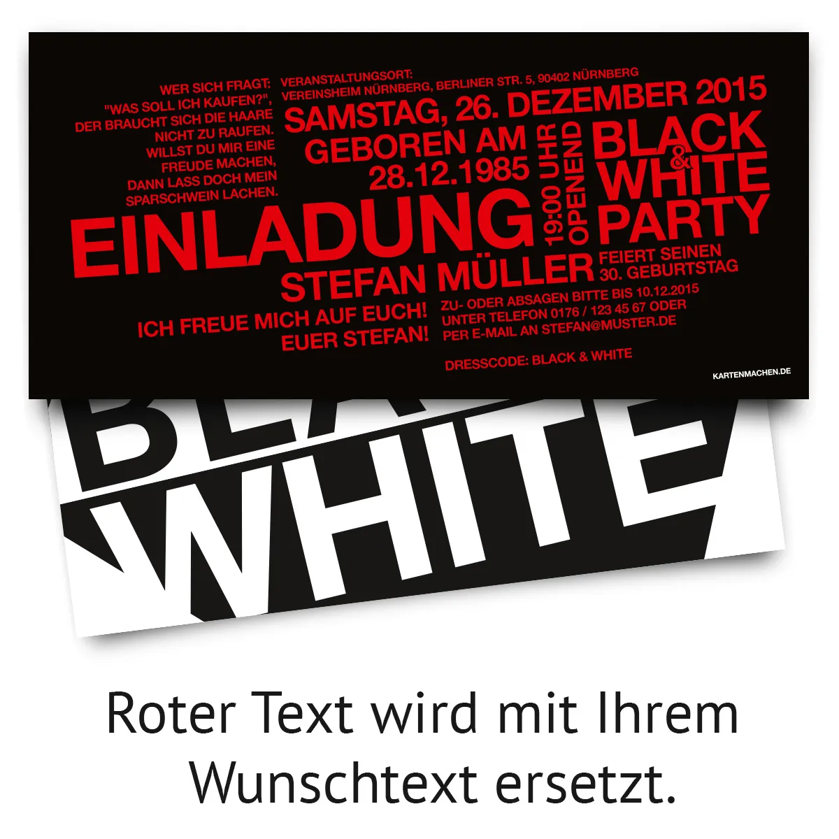 Geburtstag Einladungen - Black & White Party in Schwarz