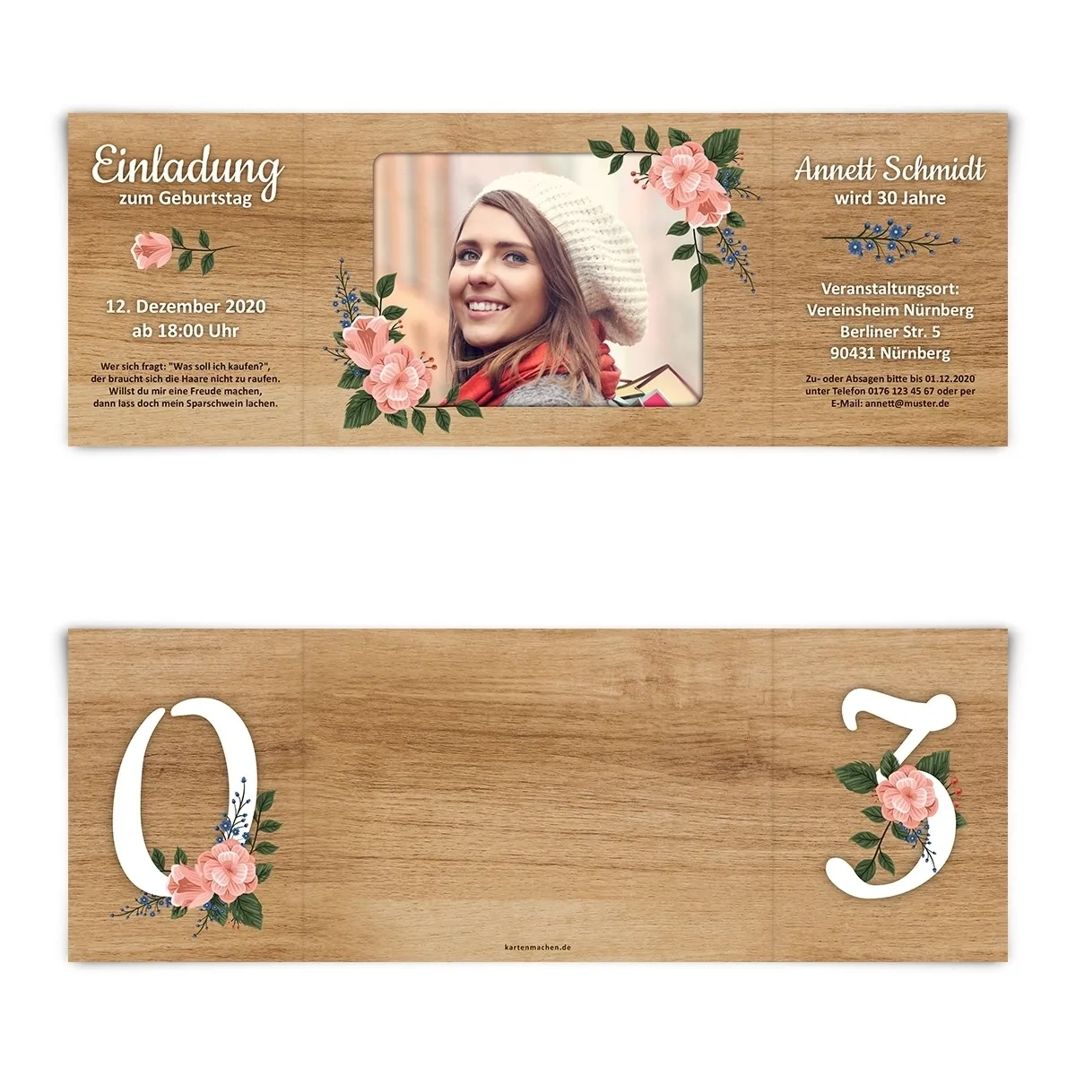 Geburtstag Einladungskarten - Holzblumen